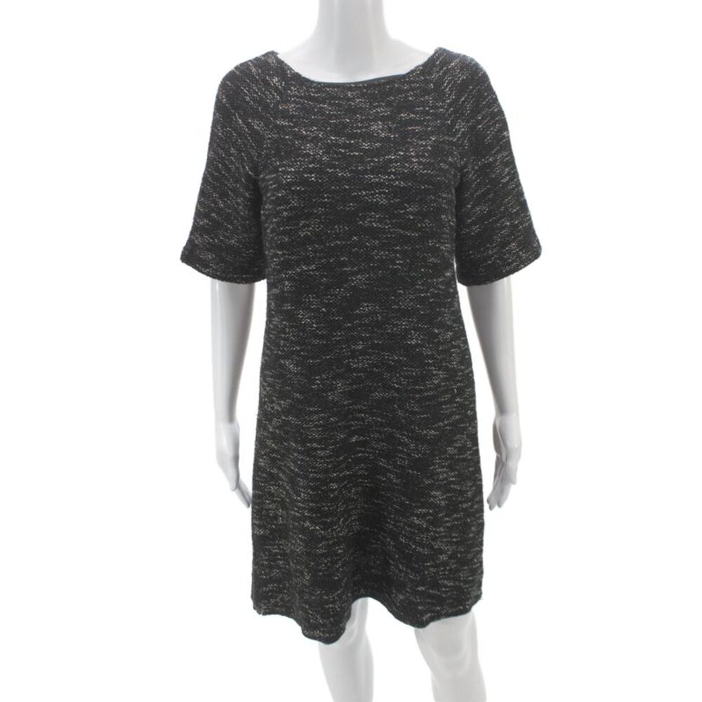 Alice + Olivia Women Sweater Dress Dark Gray Short Sleeve Zip Round Neck Size M